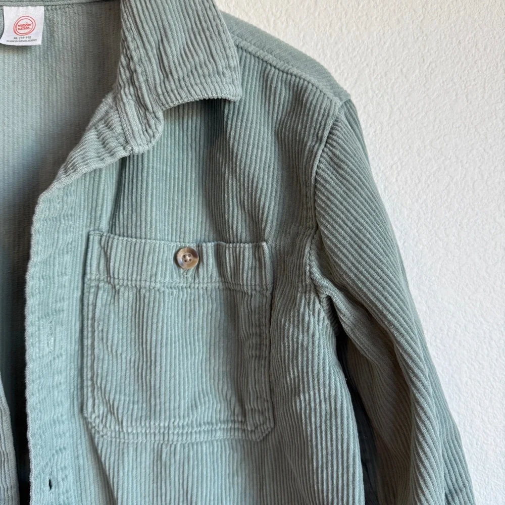 Wonder Nation Sage Green Corduroy Oversized Button-Up Shacket Size X-Large 14–16